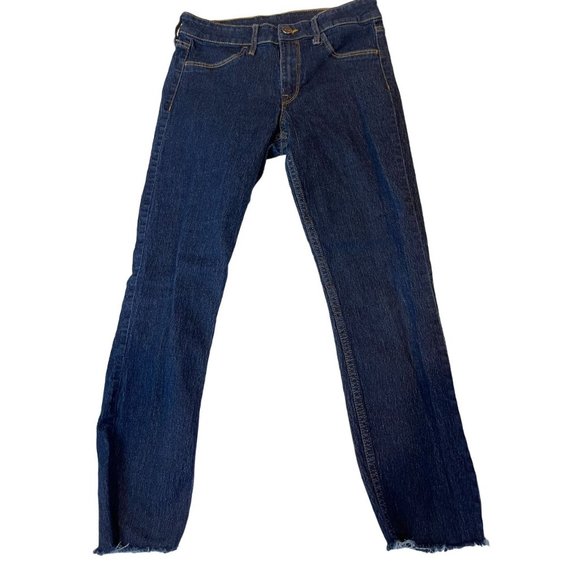 & Denim Womens Jeans Ankle Length Regular Waist Raw Hem Mid Rise Blue Size 27 - Picture 1 of 9